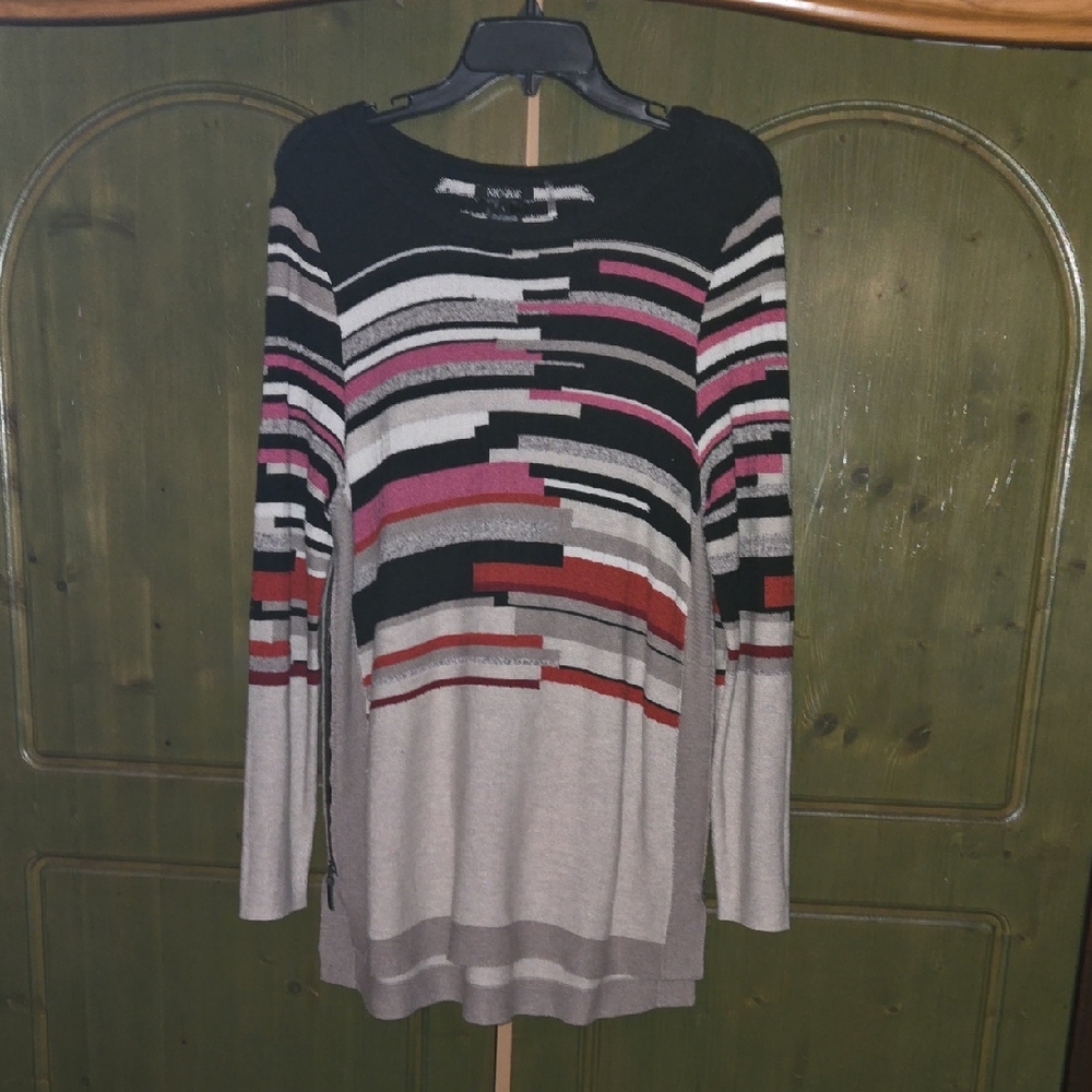 NIC+ZOE Multicolor Striped Sweater womens Large with side zippers